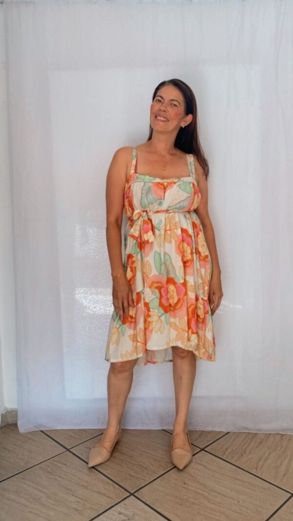 Vestido Evase Florido Regata