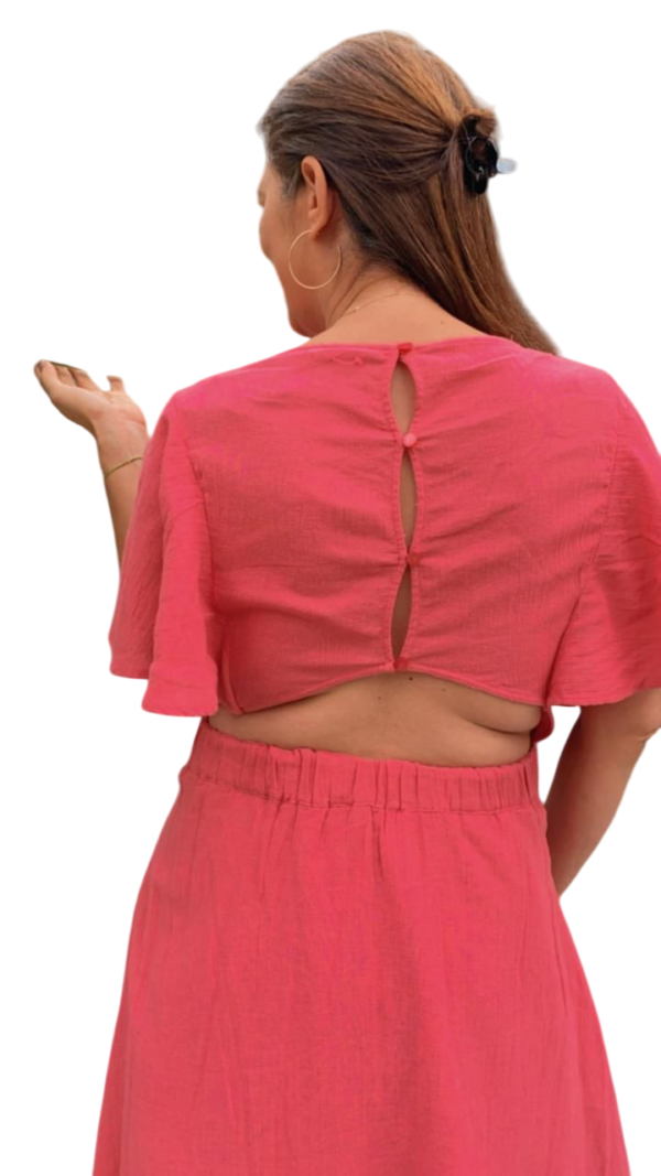Vestido Linho Rosa Abertura nas Costas - Image 2