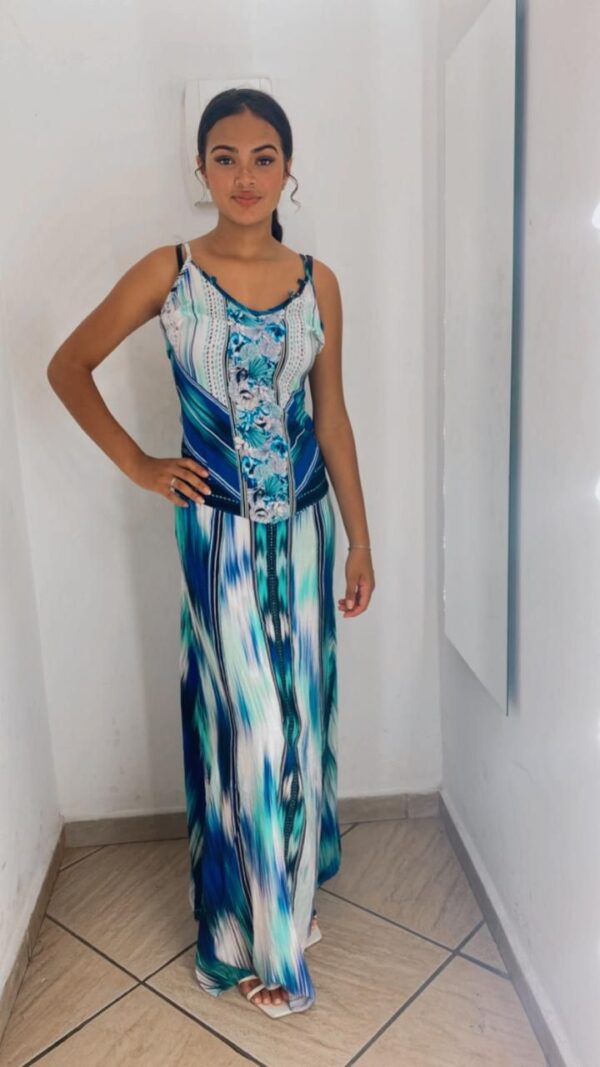 Vestido Longo Estampado Azul