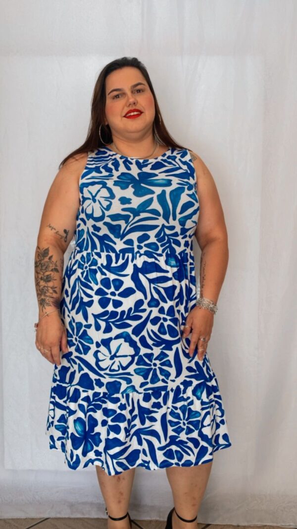 Vestido Regata Estampa Azul e Branca - Image 2