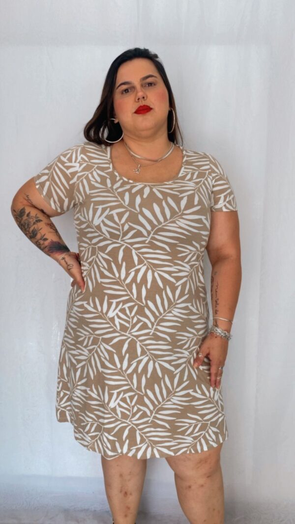 Vestido Curto Malha Folhagem Bege - Image 2