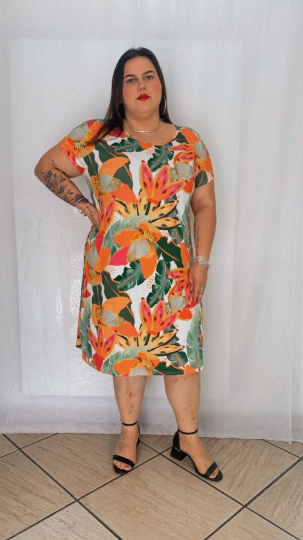 Vestido Curto Malha Manga Curta Plus