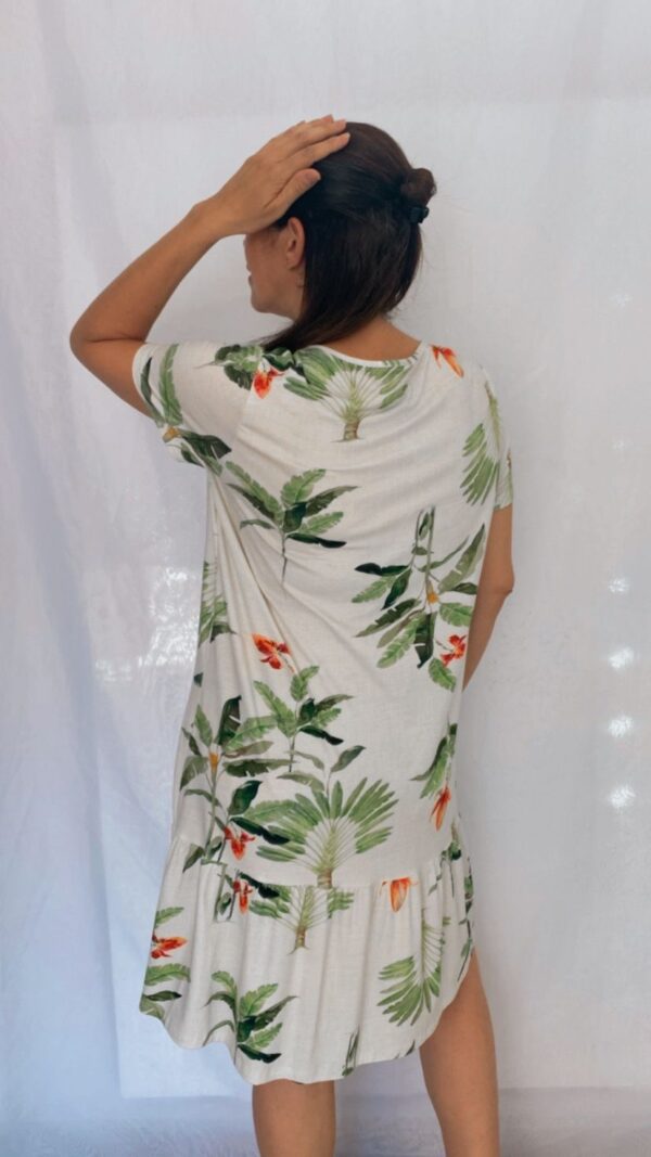 Vestido Curto Evase Babado Folhagem Verde - Image 2