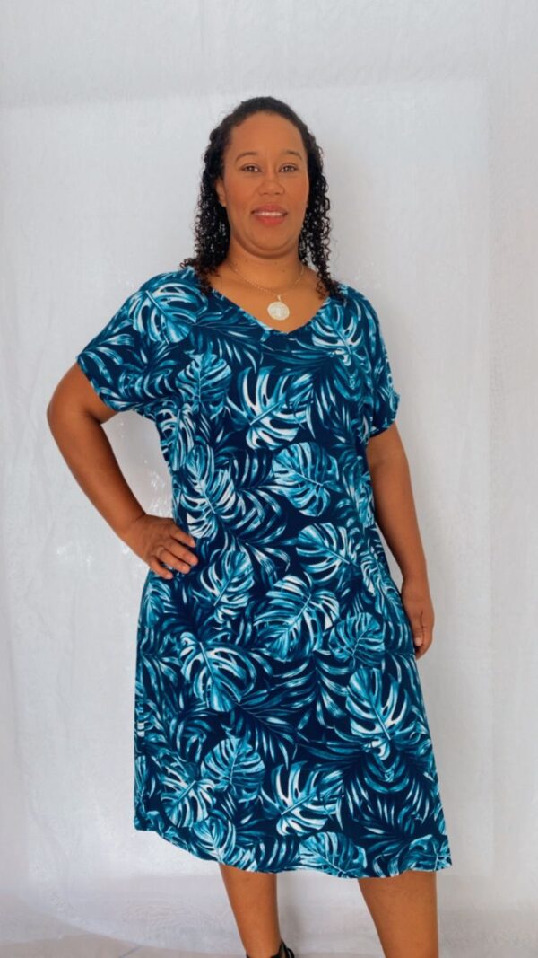 Vestido Amplo Viscose Folhagem Azul - Image 2